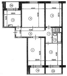 План четырехкомнатной квартиры серии П-30 до перепланировки