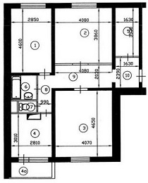 План трехкомнатной квартиры П-46 до перепланировки