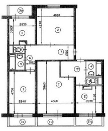 План двухкомнатной и однокомнатной квартиры серии П-46 до перепланировки
