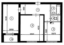 План двухкомнатной квартиры серии П-55 до перепланировки