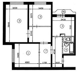 План трехкомнатной квартиры серии КОПЭ до перепланировки