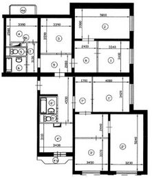 План двух трехкомнатных квартир серии дома КОПЭ до перепланировки