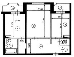 План двухкомнатной квартиры серии И-155 до перепланировки
