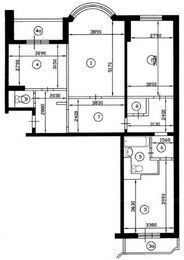 План трехкомнатной квартиры И-155 до перепланировки