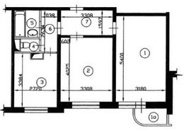 План двухкомнатной квартиры серии П-3М до перепланировки